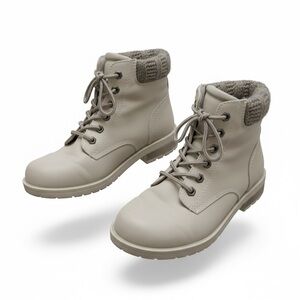 Women's Beige Lace-Up Ankle Boots